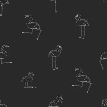 Outline seamless repeat Vector pattern of flamingos isolated white background Illustrazione stock