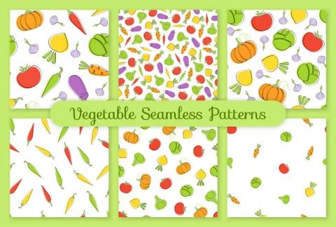 Outline seamless vegetable background vector set Stock Illustration