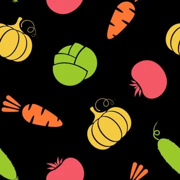 Outline seamless vegetable black background design Stock Illustration