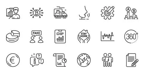 Outline set of Ab testing, Bitcoin system and Presentation board line icons for Stock Illustration