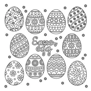 Outline set of Easter painted eggs for coloring Stock Illustration