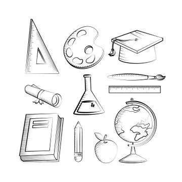 Outline set of education creative elementary Illustrazione stock
