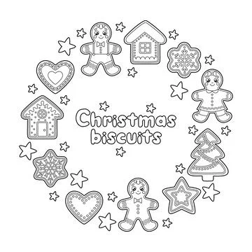 Outline set of gingerbread biscuits for coloring Stock Illustration