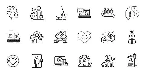 Outline set of Like, Idea and Smile line icons for web application. For design Stock Illustration