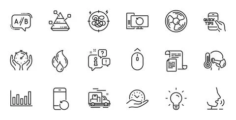 Outline set of Pyramid chart, Air fan and Light bulb line icons for web イラスト素材