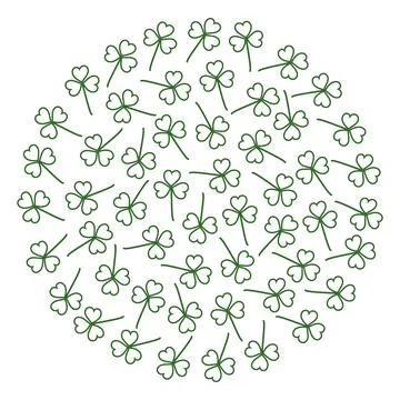 Outline shamrocks in shape of circle Isolated on white. St Patricks Day Illustrazione stock
