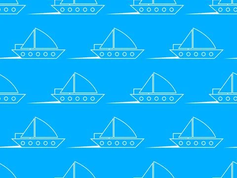 Outline of a ship with a sail seamless pattern. Outline of a sailing yacht .. Stock Illustration