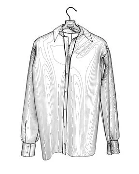 Outline shirt with button down collar isolated on white. Outline of a long Stock Illustration