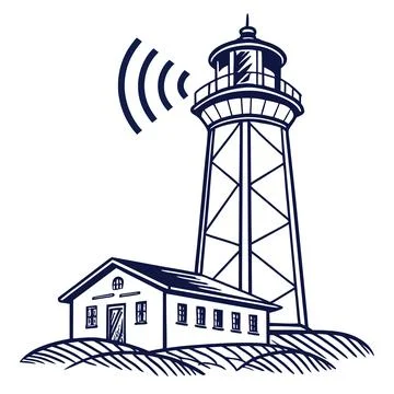 Outline Signal Tower Icon Vector for Communication on White Stock Illustration
