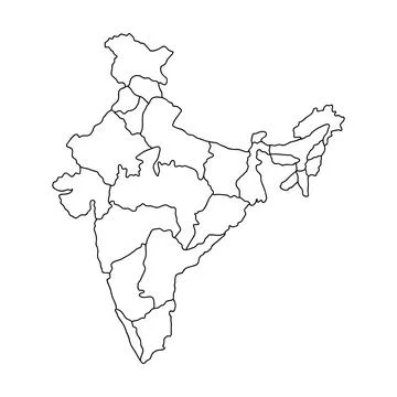Outline Simple Map of India.Map of india regional division.Vector Stock Illustration