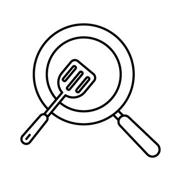 Outline, simple vector frying pan icon isolated on white background. Stock Illustration