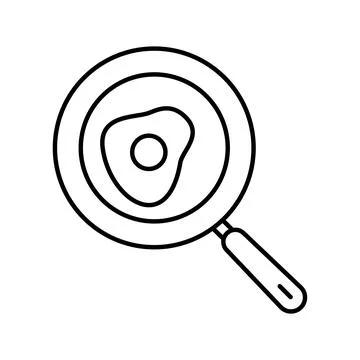 Outline, simple vector frying pan with egg icon isolated on white background. Stock Illustration