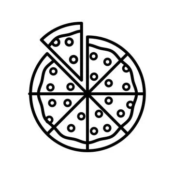 Outline, simple vector pizza icon isolated on white background. Stock Illustration
