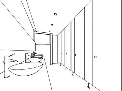 Outline sketch drawing interior perspective of house Stock Illustration