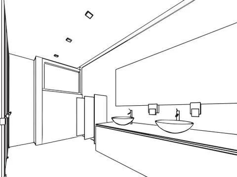 Outline sketch drawing interior perspective of house Stock Illustration