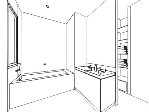 Outline sketch drawing interior perspective of house Stock Illustration