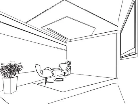 Outline sketch drawing interior perspective of house Stock Illustration