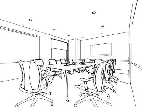 Outline sketch drawing interior perspective of house Stock Illustration