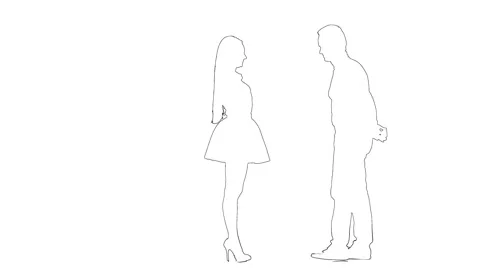 Outline sketch of guy proposes to marry the girl, she says yes and hugs Stock Footage 131047720