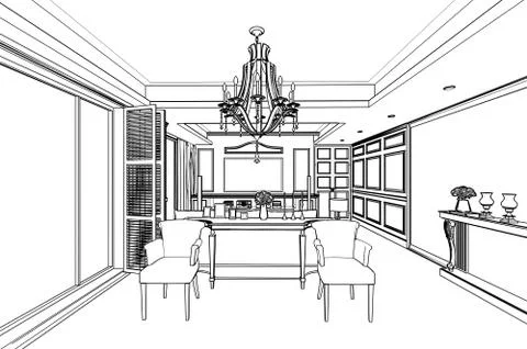 Outline sketch of a interior Stock Illustration