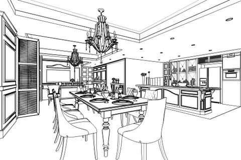Outline sketch of a interior Stock Illustration