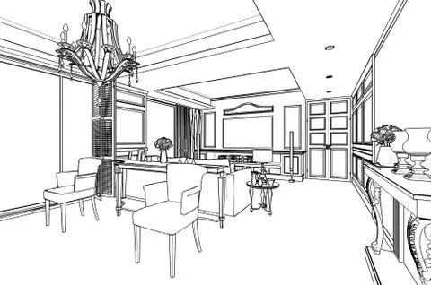 Outline sketch of a interior Stock Illustration