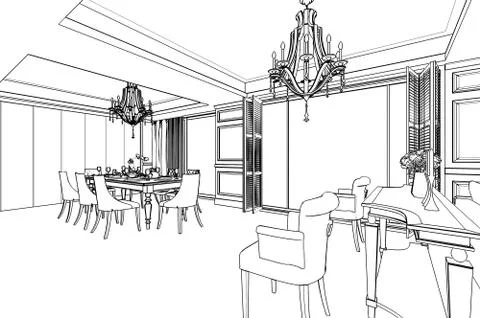 Outline sketch of a interior Stock Illustration