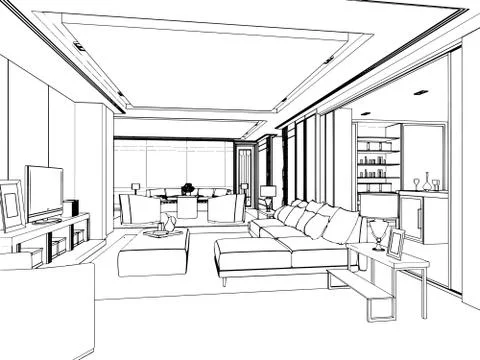 Outline sketch of a interior Stock Illustration