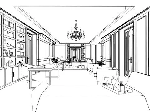 Outline sketch of a interior Stock Illustration
