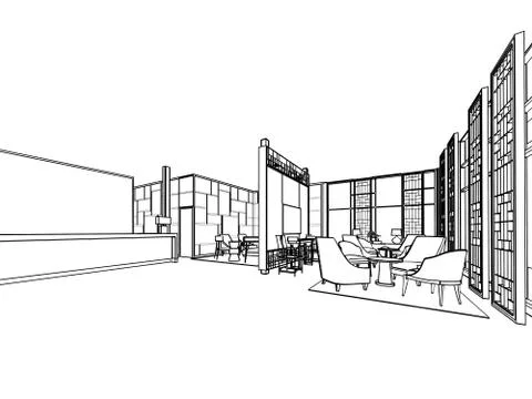 Outline sketch of a interior Stock Illustration