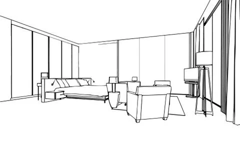 Outline sketch of a interior Stock Illustration