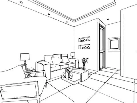 Outline sketch of a interior Stock Illustration