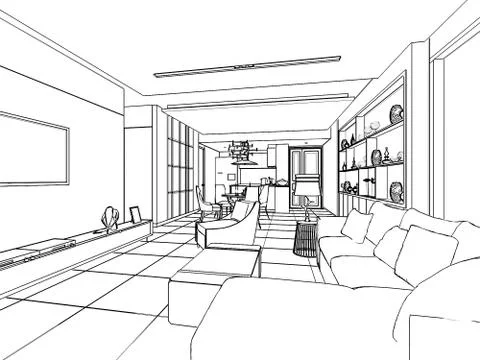 Outline sketch of a interior Stock Illustration
