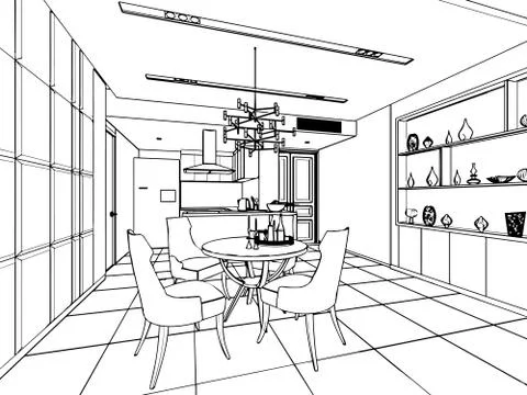 Outline sketch of a interior Stock Illustration