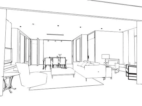 Outline sketch of a interior Stock Illustration