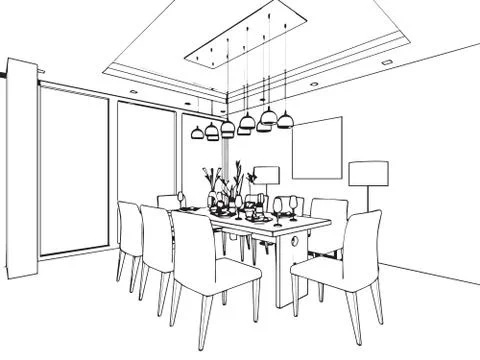 Outline sketch of a interior Stock Illustration