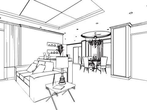 Outline sketch of a interior Stock Illustration