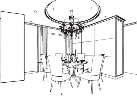 Outline sketch of a interior Stock Illustration