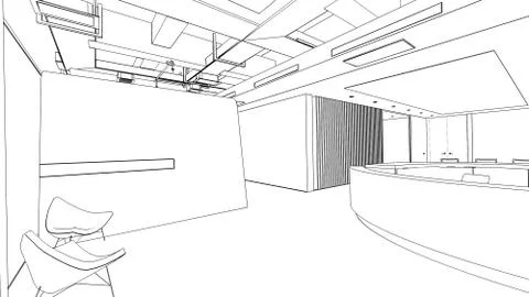 Outline sketch of a interior reception  area Stock Illustration