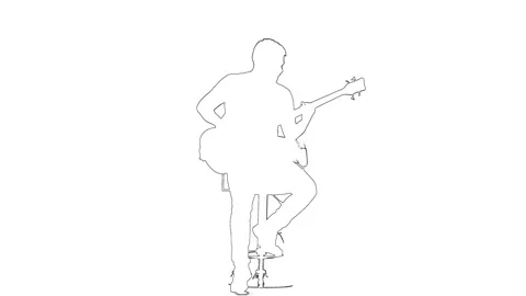 Outline sketch of man musician with bass... | Stock Video | Pond5