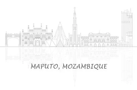 Outline Skyline panorama of city of Maputo, Mozambique Stock Illustration