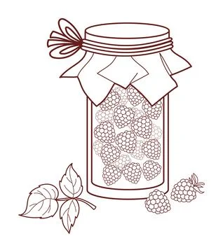 Outline Small Rustic Glass Jar Of Raspberry Jam. Homemade Natural Preserve .. Stockillustratie