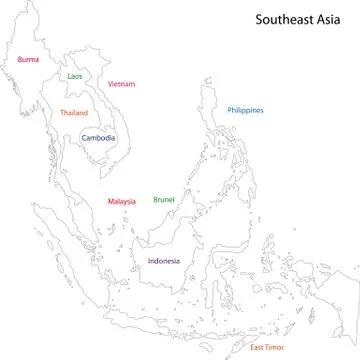 Outline Southeastern Asia Stock Illustration