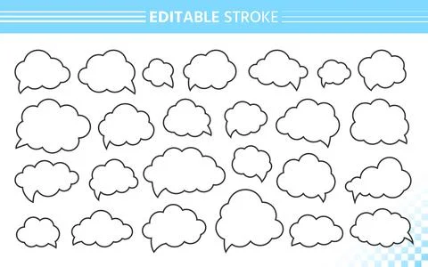 Outline speech bubble cloud set black line frame Stock Illustration