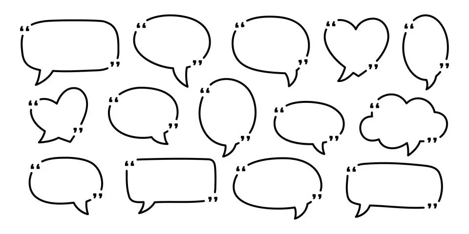 Outline speech bubbles with quotation marks. Doodle style talk balloons for Stock Illustration