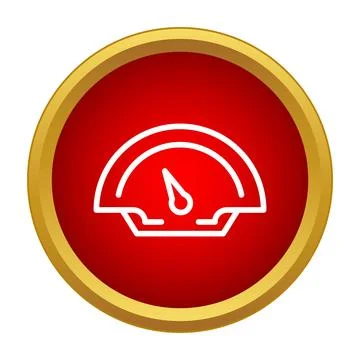 Outline speedometer icon showing speed measurement in red circle Illustrazione stock