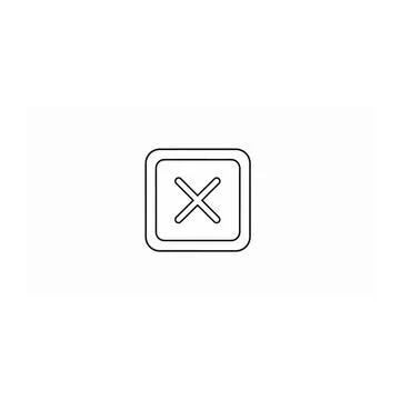 Outline of a square button with an x mark inside with a simple line drawing o Stock Illustration