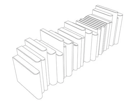 Outline of a stack of books from black lines isolated on a white background. Illustrazione stock
