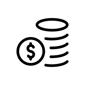 Outline stack of coins and dollar sign. Cash logo icon isolated on white 스톡 일러스트