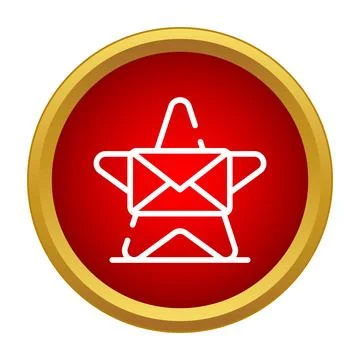 Outline star envelope message icon on red background Stock Illustration
